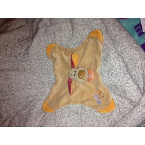 Chien Plat Doudou Nattou Bo Marron Beige Etiquettes Orange Marionnette Peluche