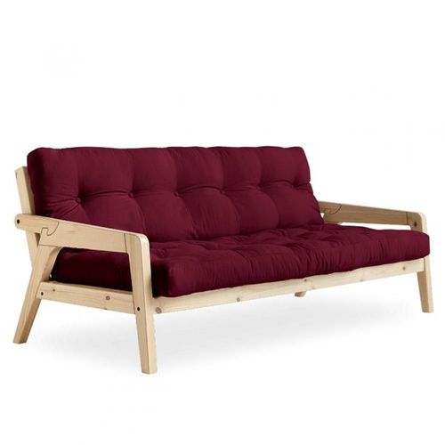 Canapé Convertible Futon Grab Pin Naturel Coloris Bordeaux Couchage 130 Cm.