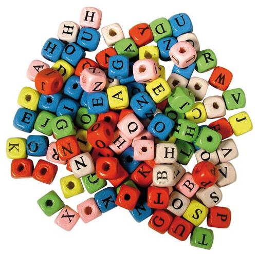Perle Dé En Bois Alphabet 10x10mm 50 G