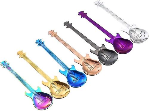 Set Of 7 Guitar Teaspoons, Stainless Steel Dessert Spoons Musical Guitar Shape Teaspoon Ladle