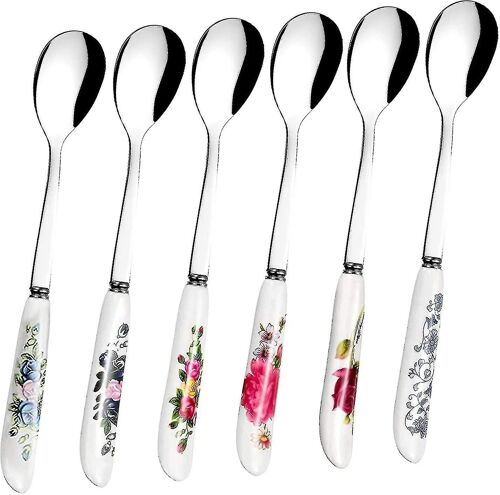 6 Pcs Motif De Fleur Chinoise - Cuillère À Café - Poignée Florale Cuillère À Thé Vaisselle Pour Cuisine Ksi