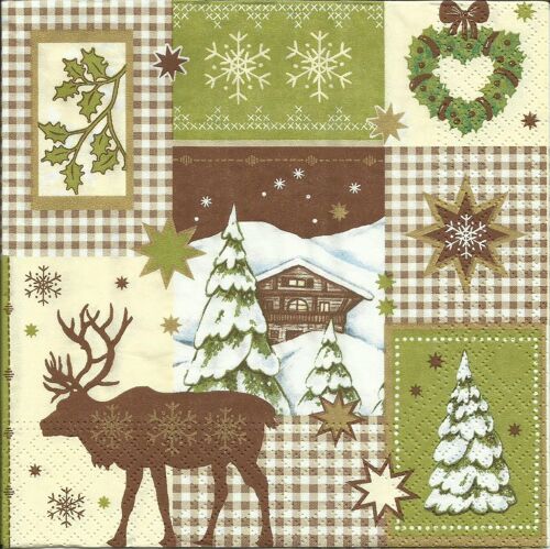 Lot De 2 Serviettes Déco Papier: Patchwork Winter Time