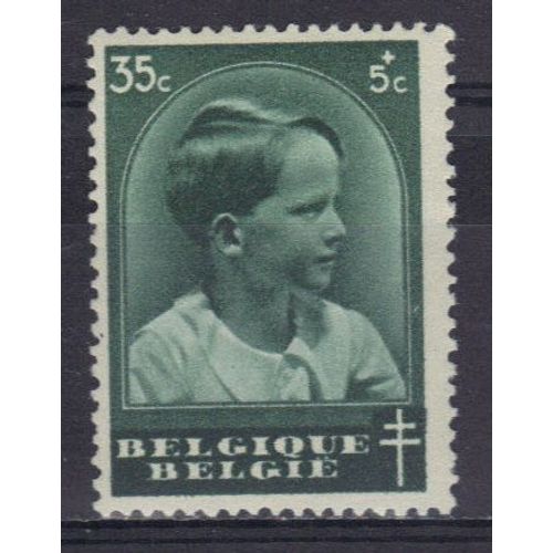 Belgique 1936 : Au Profit D'oeuvres Antituberculeuses : Effigie Du Prince Baudouin - Timbre 35c.  +  5 C. Vert Neuf *