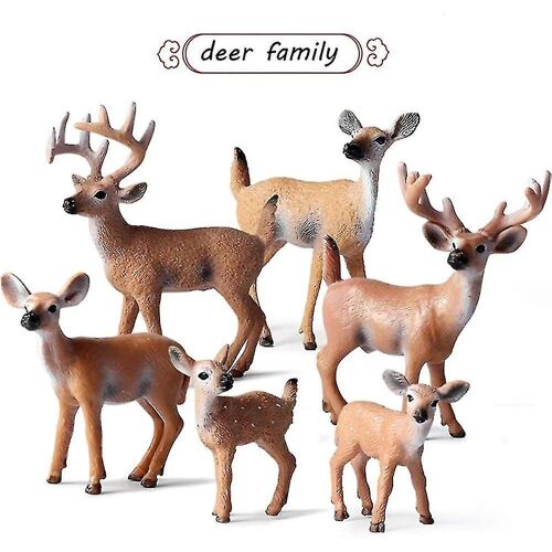 6 Pack Figurines de cerf Jouet, Animaux de la forêt Cerf de Virginie Figures de la famille, Créature de bois en plastique Cake Topper pour la décoration d'anniversaire de la douche de bébé