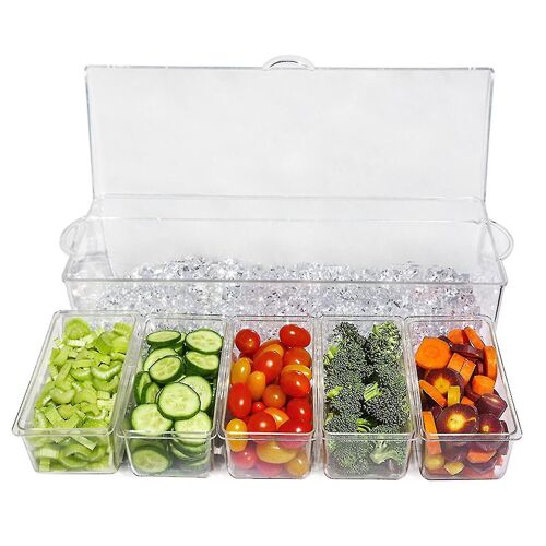 Serveur De Condiments Avec Couvercle, Plateau De Service De Condiments Réfrigéré Avec Conteneur De 5 Compartiments Pour Les Fêtes