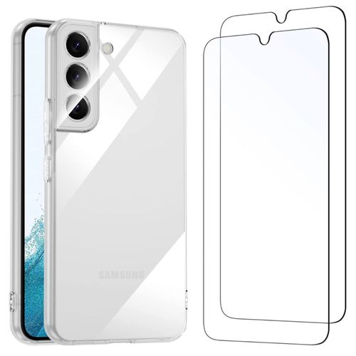 Coque Samsung Galaxy S22 5G Coque Transparente + 2 Verres Trempés lot de 2 Films De Protection Écran