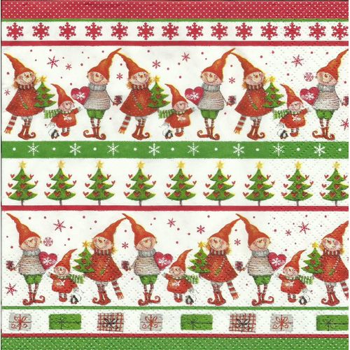 Lot De 2 Serviettes Déco Papier: Farandole De Petits Lutins