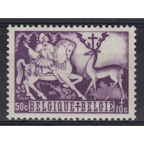 Belgique 1944 : Au Profit Des Oeuvres Antituberculeuses : Sujets Inspirés Des Légendes Locales : Saint Hubert - Timbre 50 C. + 10 C. Violet  Neuf **