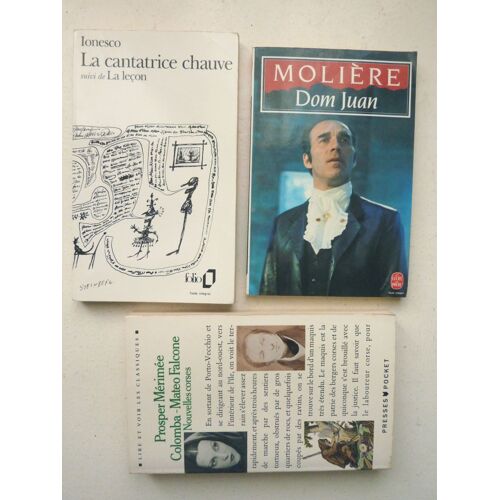 Lot De 3 Ouvrages 'classiques': *La Cantatrice Chauve (Ionesco)  *Dom Juan (Molière)  *Colomba-Mateo Falcone (Mérimée) - Format Poche