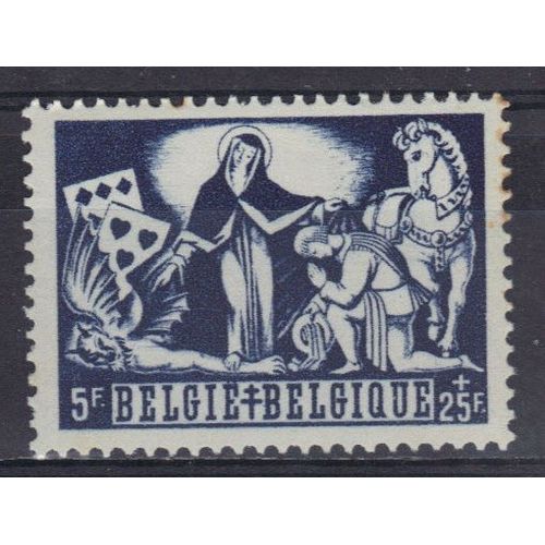 Belgique 1944 : Au Profit Des Oeuvres Antituberculeuses : Sujets Inspirés Des Légendes Locales : Geneviève De Brabant - Timbre 5 F. + 25 F. Bleu-Foncé Neuf **