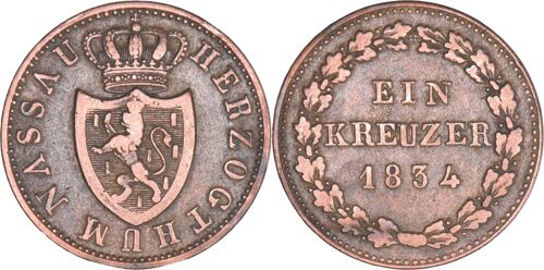 Allemagne - Duché De Nassau - 1834 - Ein Kreuzer - Wilhelm - K217