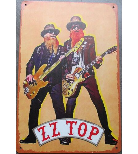 Plaque Zz Top Sur Fond Jaune 30x20cm Tole Aspect Vieillit Deco Musique