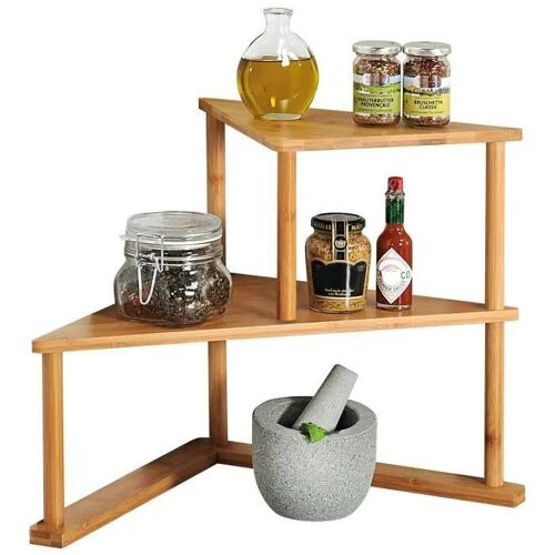 Étagère D'angle - Kesper - 2 Niveaux - Bois De Bambou - Style Scandinave - 29,5 X 39,3 X 52 Cm