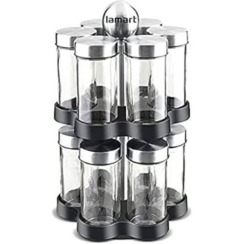 Bocaux À Épices - Lamart - Lot De 12 - Support Tournant En Bambou - Verre Durable - Design Moderne