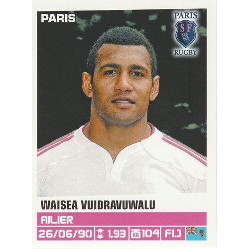 Image Panini N° 187 Rugby 2013 / 2014 Waisea Vuidravuwalu Paris