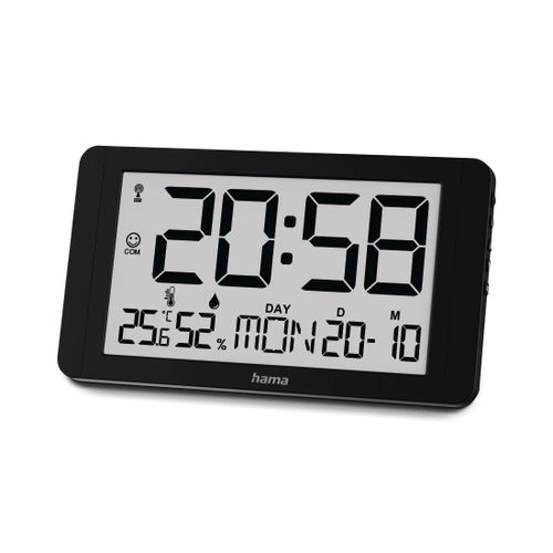 Horloge Mur. Num. "Cuba", Horloge Radiop. Avec Therm./Hygrom., Noire