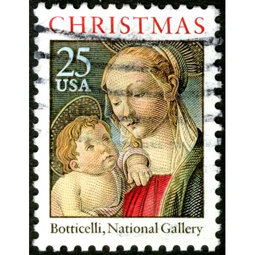 Timbre Oblitéré Usa 25, Christmas, Botticelli, National Gallery