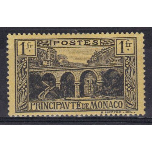Monaco 1924 : Viaduc Ferrovière - Timbre 1 F. Noir Sur Jaune Neuf *