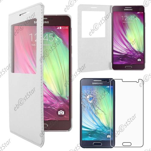 ebestStar ® pour Samsung Galaxy A3 SM-A300F - Housse Coque Etui style View Portefeuille + 1 Verre Trempé, Couleur Blanc