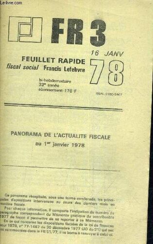 Fr 3 - Feuillet Rapide Fiscal Social - 16 Janvier 1978 - 33 E Annee - Panorama De L'actualite Fiscale Au 1er Juin 1978.