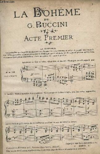 La Boheme De G. Puccini - Piano Et Chant.