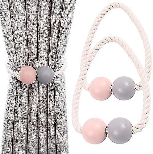 2pcs Magnetic Curtain Tiebacks Window Curtain Tiebacks Drape Holdback Wooden Curtain Clips For Home, Dorm, Office, Decorative Window, Pink, Gray