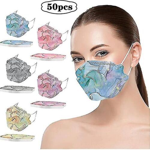 50pcs Adult'S Multicolor Face Mask 4-Ply Face Cover With 3d Design Face Protection With Elastic 
