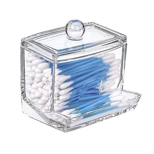 2pcs Cotton Swab Ball Pad Holder, Cotton Pad Holder With Bamboo Lid Acrylic Clear Cotton Bud Holder