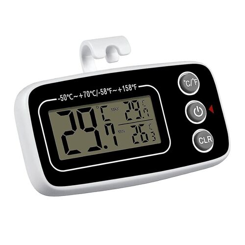 1pcs Fridge Thermometer Waterproof Freezer Thermometer Hook Max/Min Recording Function Easy To Read Display Ideal For Home (Black 