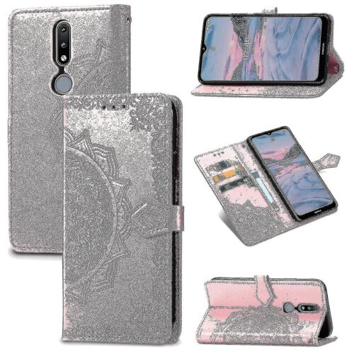 Nokia 2.4 Case Leather Wallet Cover Emboss Mandala Magnetic Flip Protection Shockproof - Rose Gold