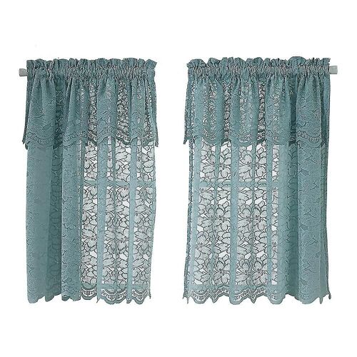 Elegant Lace Blue Solid Color Short Curtain For Kitchen Bathroom (74 * 90cm)