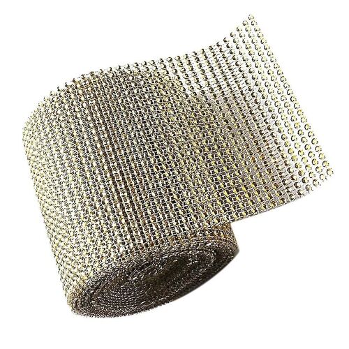 24 Rows 10 Yard Diamond Mesh Wrap Rhinestone Ribbon Wedding Diy Craft Golden