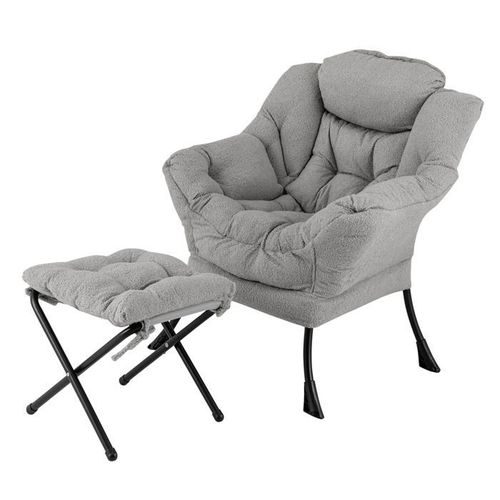 Fauteuil Relax Costway-Repose-Pied Pliable-Coussin De Tête-Siège Souple-Accoudoirs-Poche Stockage-Cadre En Métal-Charge 150 Kg-Gris