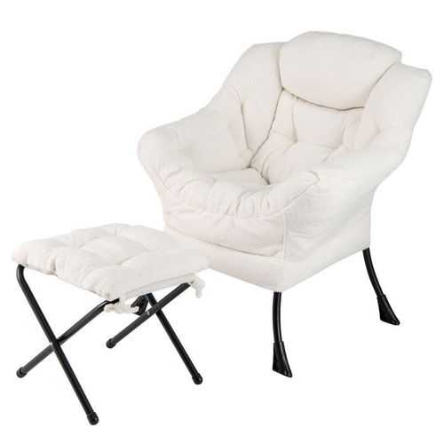 Fauteuil Relax Costway-Repose-Pied Pliable-Coussin De Tête-Siège Souple-Accoudoir-Poche Stockage-Cadre En Métal-Charge 150 Kg-Beige