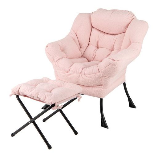 Fauteuil Relax Costway-Repose-Pied Pliable-Coussin De Tête-Siège Souple-Accoudoirs-Poche Stockage-Cadre En Métal-Charge 150 Kg-Rose