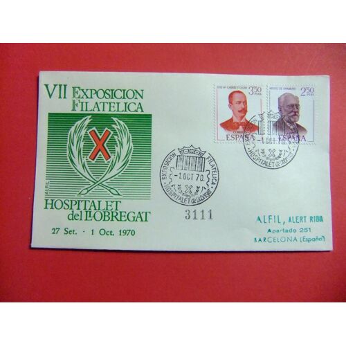 C 8 Espagne 1970 / Fdc 3111 Vii Expo Filatelica 1-10-70 Hospitalet De Llobregat / Edifil 1994 + 1995