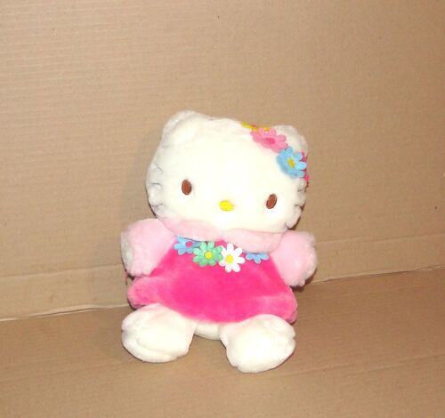 Hello Kitty Robe Rose À Fleurs Peluche Doudou Toute Douce Sanrio 21cm