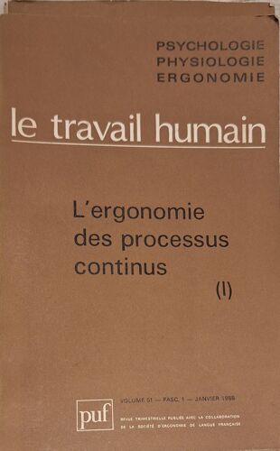 Revue Travail Humain Janvier 1988, Vol. 51 Fascicule N°1
