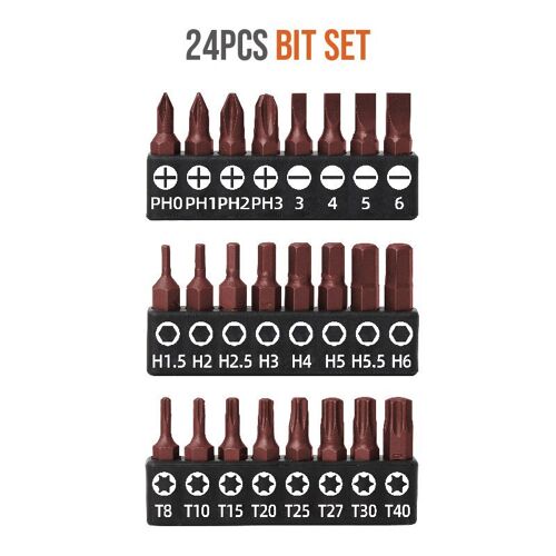 Ensemble de bits de 24 PCS - lot de tournevis Phillips à tige hexagonale antidérapante, jeu'embouts de sécurité Torx à fente S2, incassable