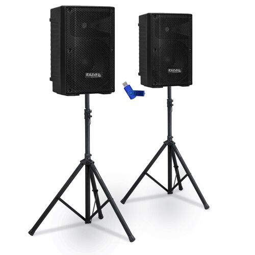 Paire d'enceinte passives Ibiza Sound XTK8-MKII - 8"/20cm 2x200W - Sono DJ Bass reflex à 2 voies - Supports pieds inclus+Clé 32G