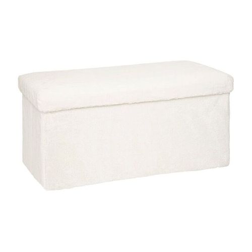 Pouf Pliant Double En Bois Et Fourrure "Ezzio" - Blanc - L 76 X P 38 X H 38 Cm