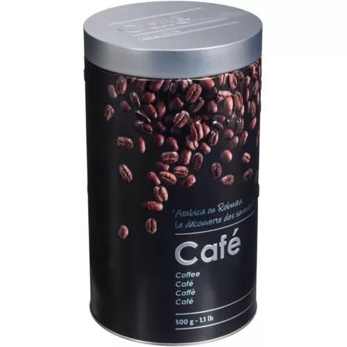 Boite À Café "Black Edition" En Métal À Relief - Noir - D 10,8 X H 18,8 Cm