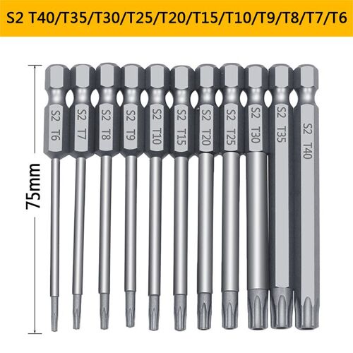 11pcs 75 mm - Jeu de mèches de sécurité pour tournevis,embout de tournevis, embout de tournevis, embout Torx à tête plate , embout de tournevis hexagonal