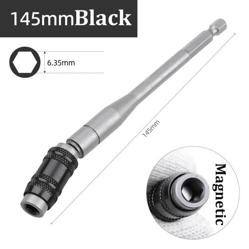 145 mm noir - Embouts de tournevis à anneau magnétique hexagonal, outils à main, rallonge de foret, support à changement rapide, guide'entraînement, pointe de perceuse à vis, 1/4 po, le plus récent