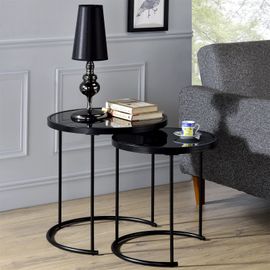 Lot De 2 Tables D'appoint Leyre Tables Basses Gigognes, Tables À Café Design Industriel, Plateau Rond En Verre Et Cadre Métal, Noir