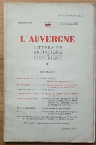 L'auvergne Littéraire, Artistique Et Historique - Numéro 77 - Premier Cahier 1935 - 12ee Année