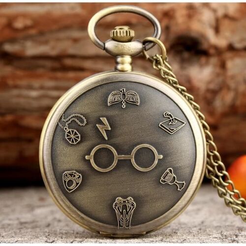 Harry Potter Montre De Poche Gousset Bronze + Chaine + Pochette Gravée..Neuve