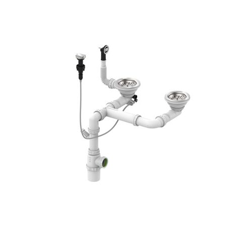 Vidage Complet Automatique et Manuel chromé pour évier 2 cuves