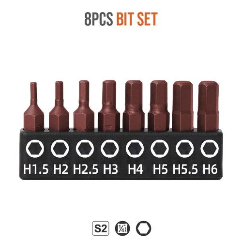 8 PCS H1.5 - H6 - lot de tournevis Phillips à tige hexagonale antidérapante, jeu'embouts de sécurité Torx à fente S2, incassable