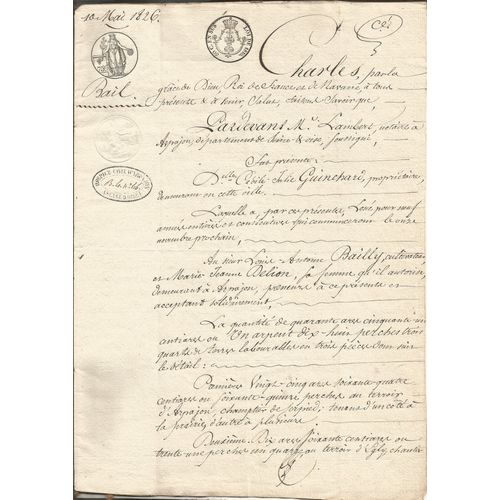 Arpajon(Essonne) Xixème(1826)/ Acte Notarie/ Bail De Terres Agricoles